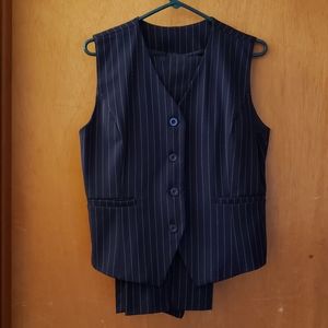 Navy Pinstripe Women's 3-Piece Suit, Medium